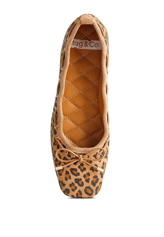 Top view of Darlow Drawstring Bow Ballerinas in leopard suede with square toe