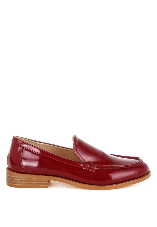 Lateral side angle of Burgundy Corleone Vegan Leather Loafers highlighting vegan leather finish and heel.