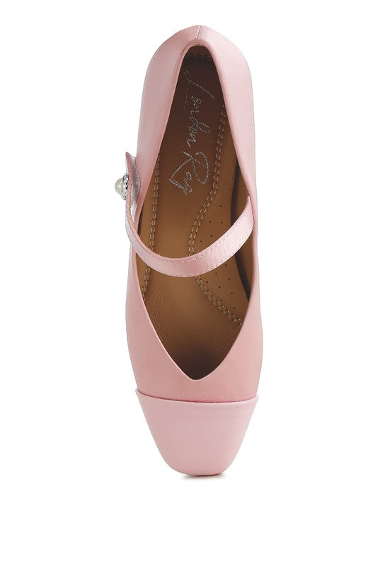 Pink Albi Mary Jane Flats top view with strap detail