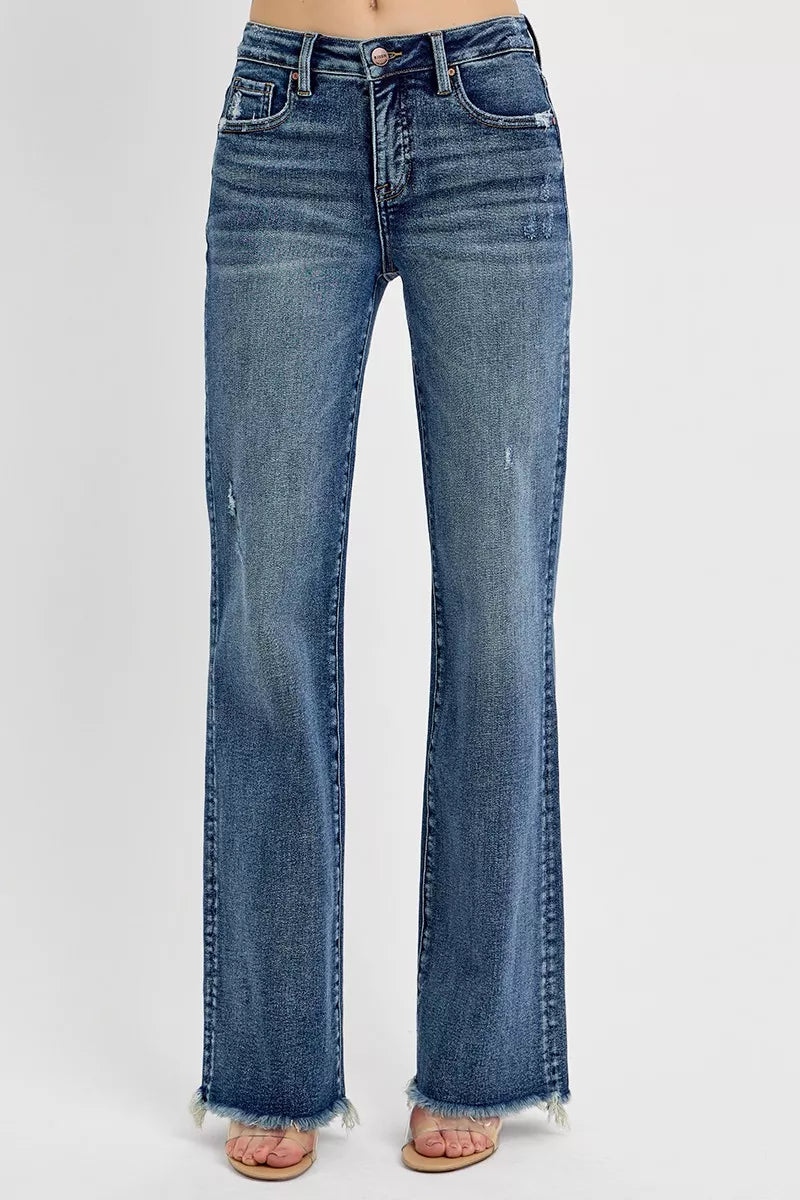 Vivica Jeans, dark wash with slimming high-rise waist and raw hem finish