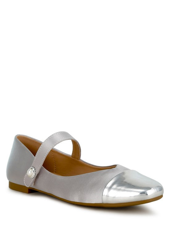 Silver Albi Mary Jane Flats front angle view