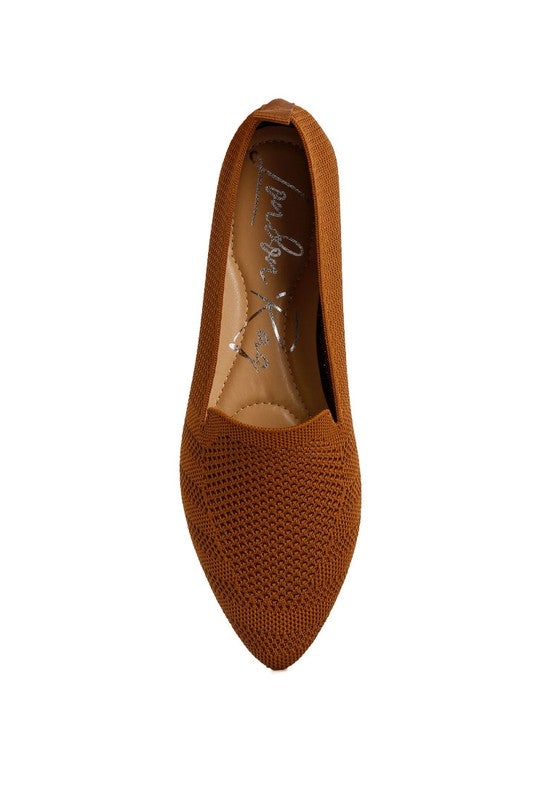 Akili Knit Textile Solid Flats in tan, top view showing slip-on construction