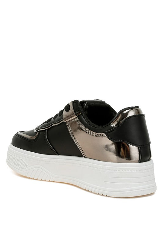 Back angle view of black Scouts Platform Sneakers with chunky flatform sole