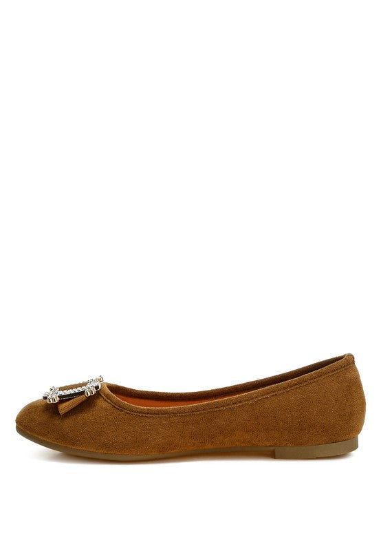 Prajik Tan Ballerinas medial side with slip-on microfiber finish