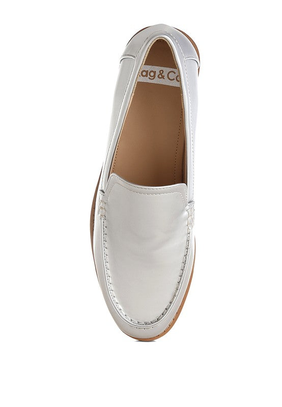 Top view of Silver Corleone Vegan Leather Loafers with rounded toe and slip-on design.