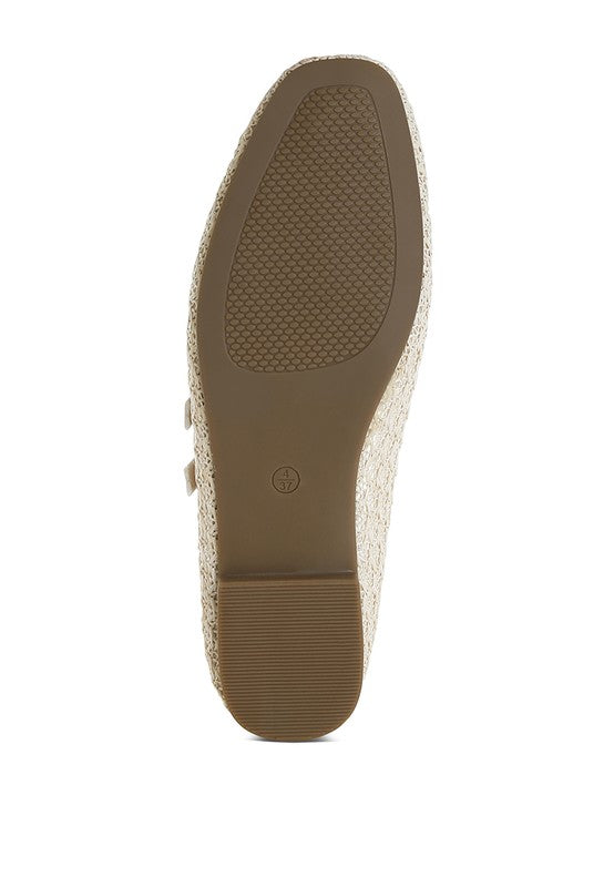 Bottom view of Warena Ballerinas in beige, TP rubber outsole with flat heel