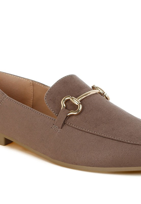 Close-up of Taupe Noltas Loafers horsebit detail.