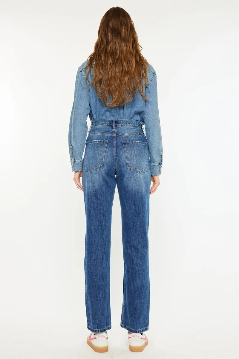 Back view of Scottie Boyfriend Jeans with medium wash, relaxed fit, and classic pocket design.