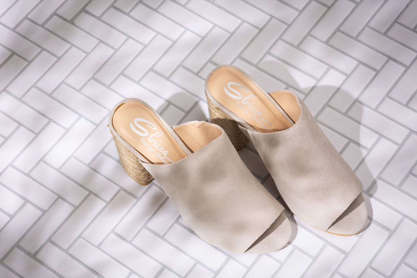 Helena Ice Suede Heeled Sandals - Light Gray, Raffia Heel