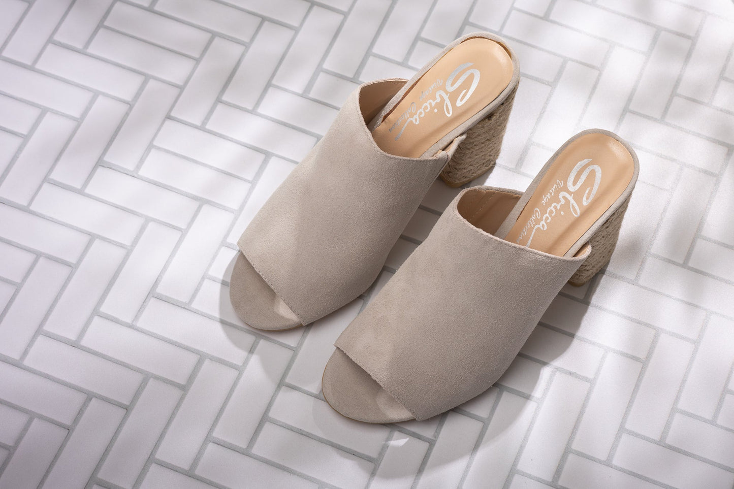 Helena Ice Suede Heeled Sandals - Light Gray, Raffia Heel