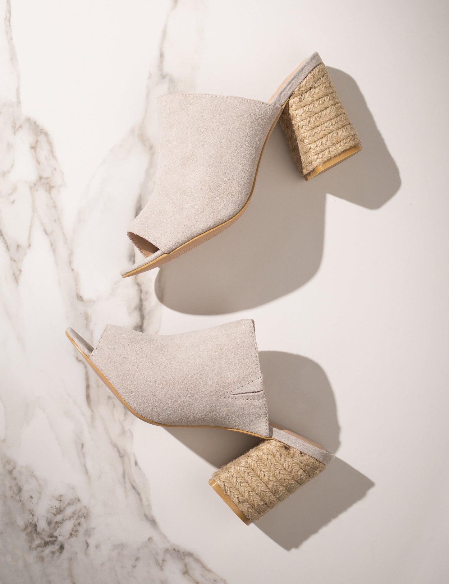 Helena Ice Suede Heeled Sandals - Light Gray, Raffia Heel