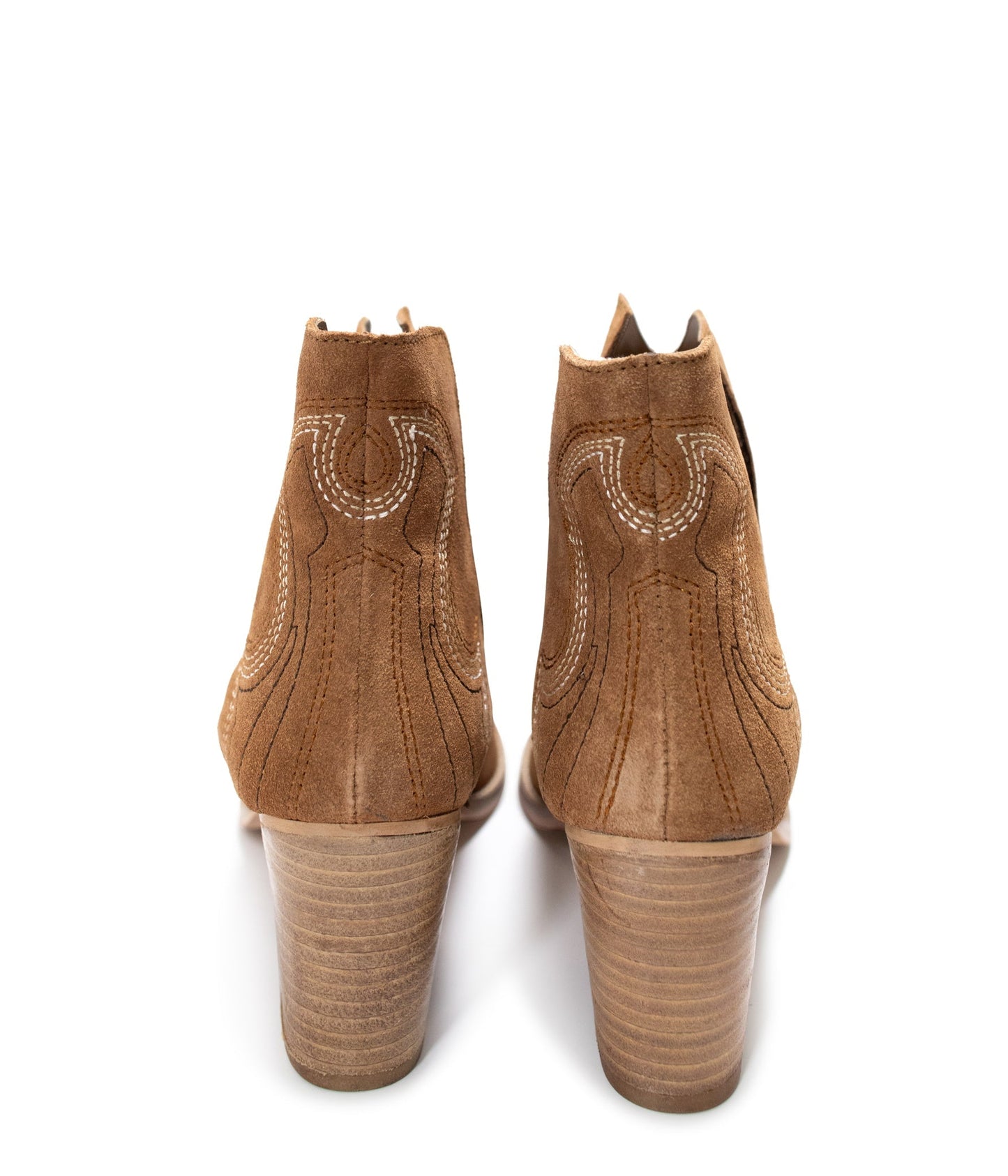 Journee Suede Ankle Boots - Tan, Western Stitching, Cutout Design
