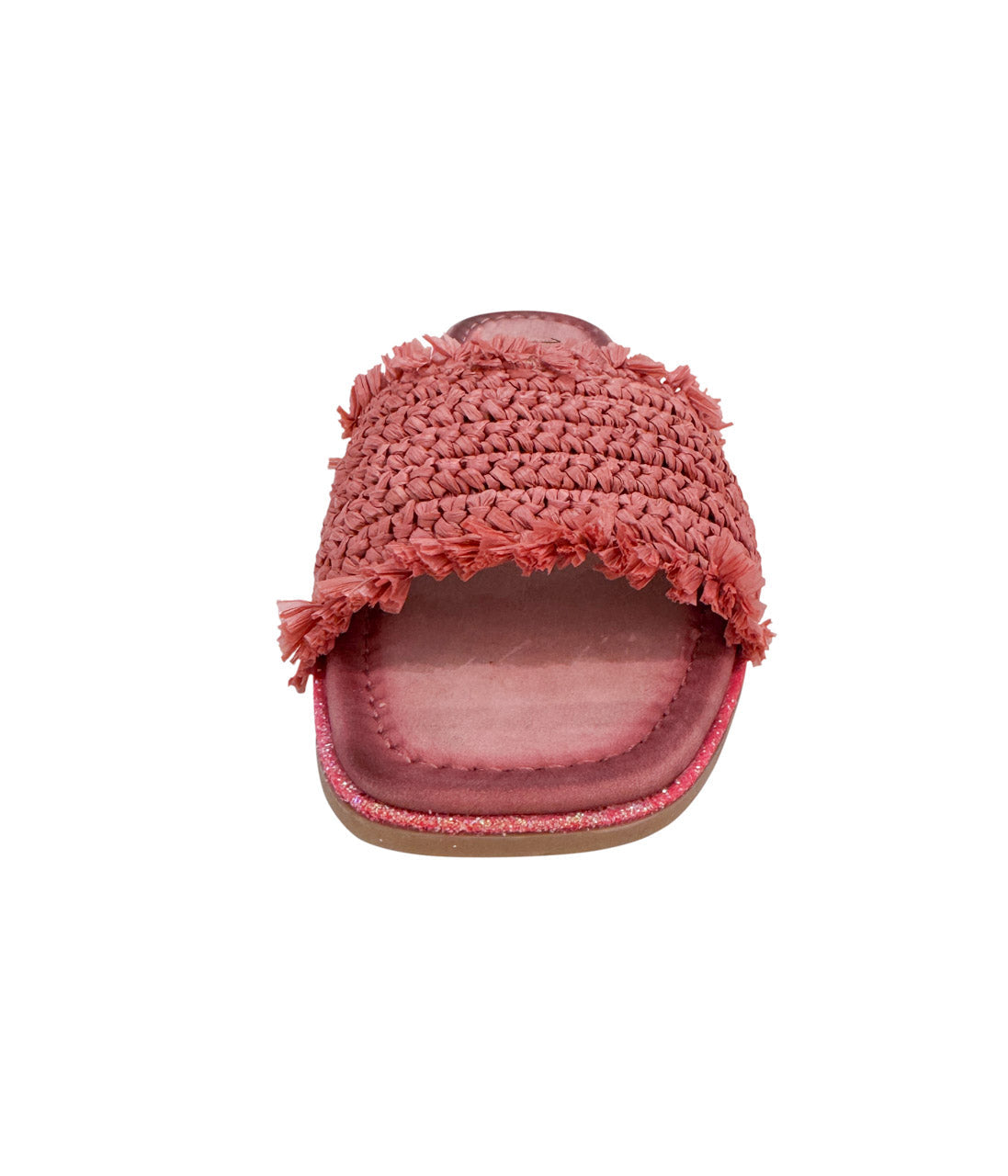 Juana Pink Woven Slide Sandals with open toe design, woven strap, and comfy leather footbed.