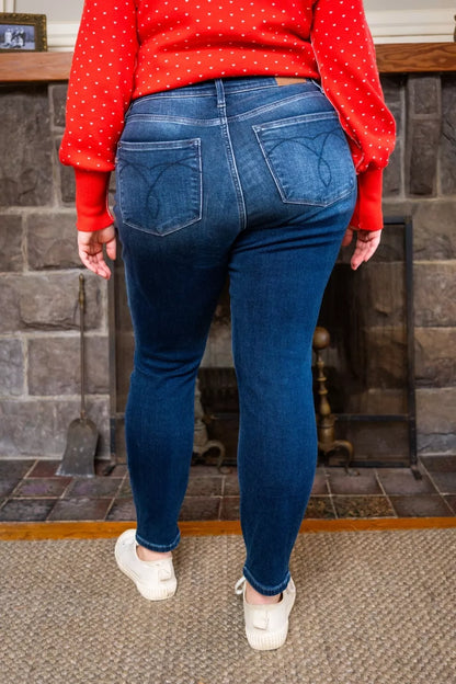 Back view of plus size Glenda Washed Thermal Skinny Jeans with flattering rise and fit.