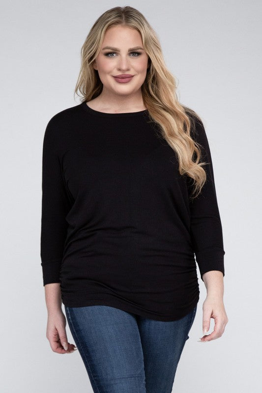 Hannah Curvy Plus Luxe Rayon Boat Neck 3/4 Sleeve Top