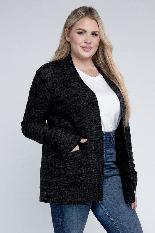 Kirthi Curvy Plus Solid Open Front Cardigan