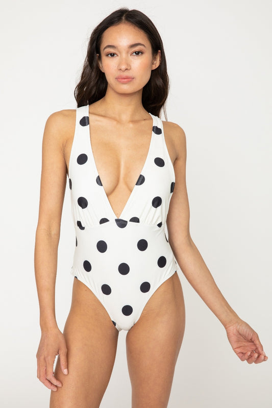 Beachy Keen Polka Dot Tied Plunge One-Piece Swimsuit By Marina West Swim