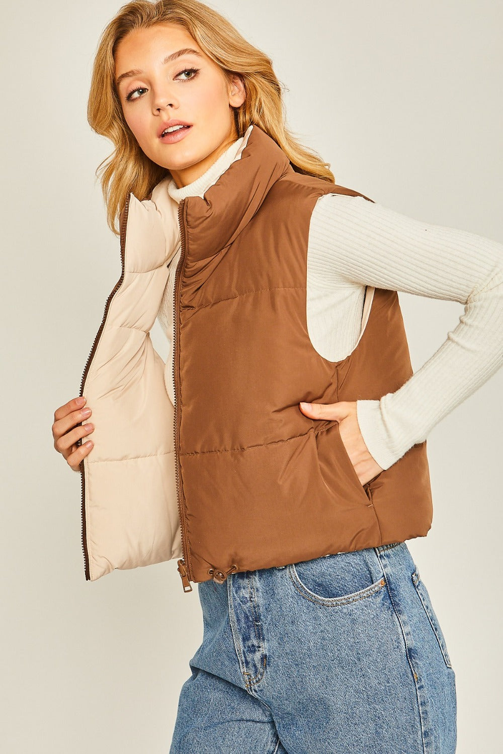 Estelle Zip Up Cropped Contrast Reversible Vest