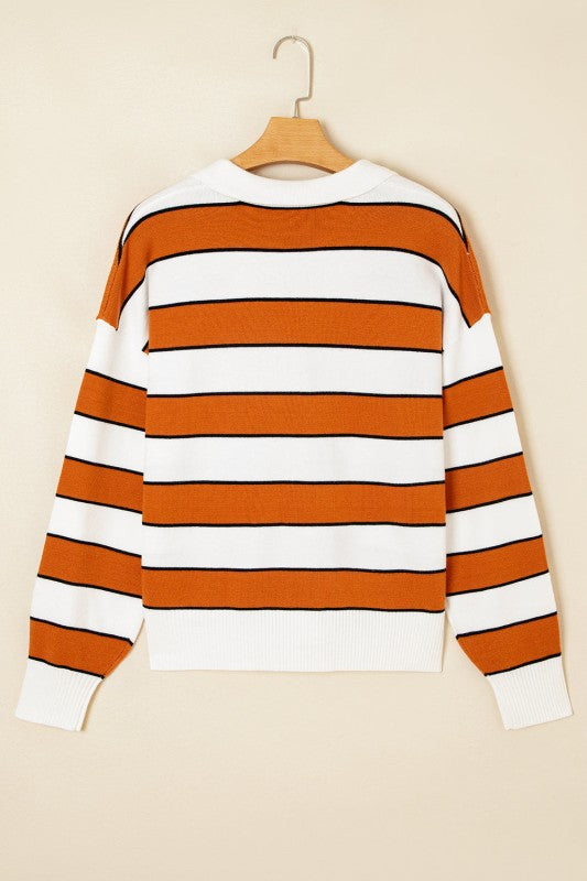 Valeria Stripe Sweater back on hanger showing bold horizontal stripes
