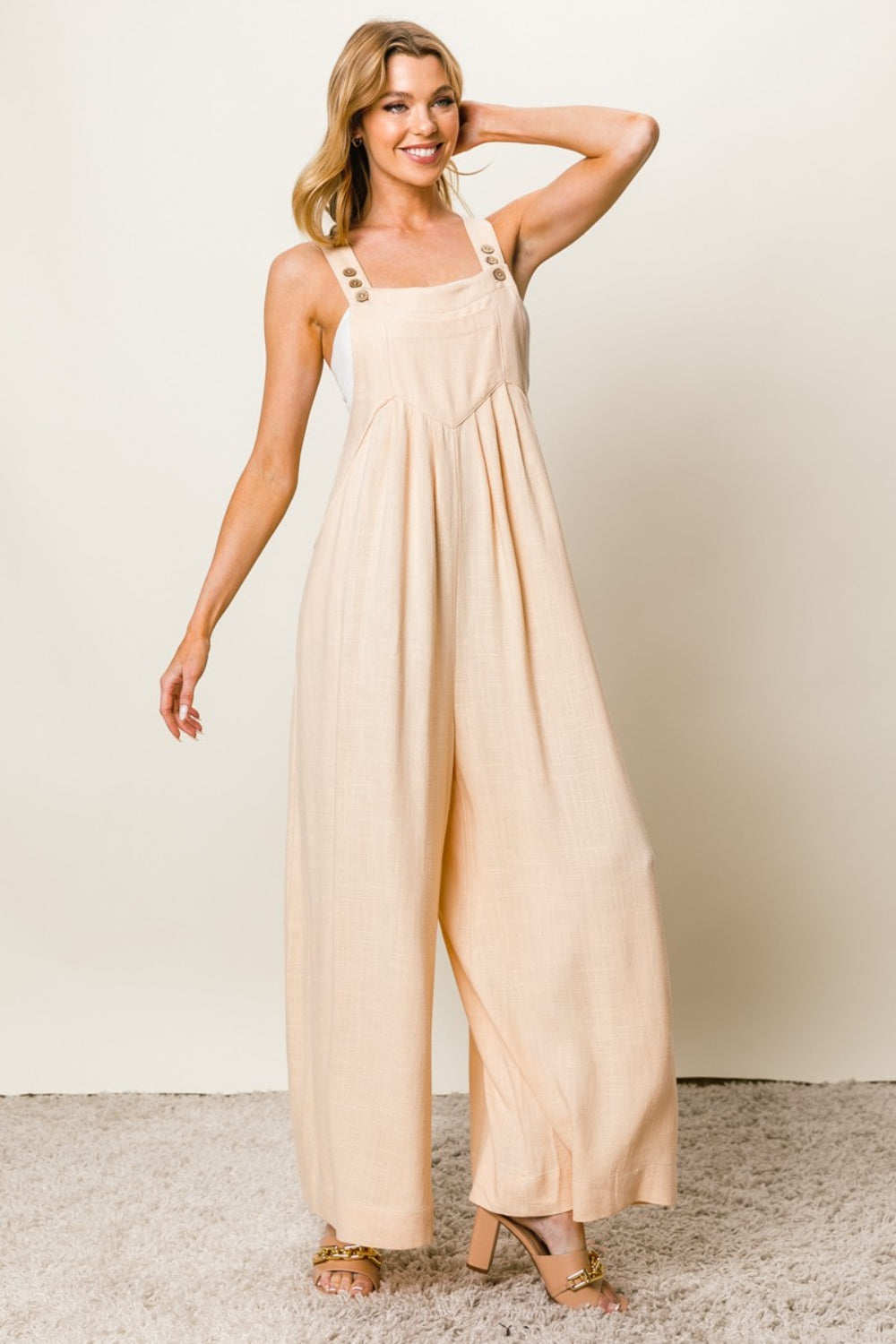 Cyprian Texture Sleeveless Wide Leg Jumpsuit