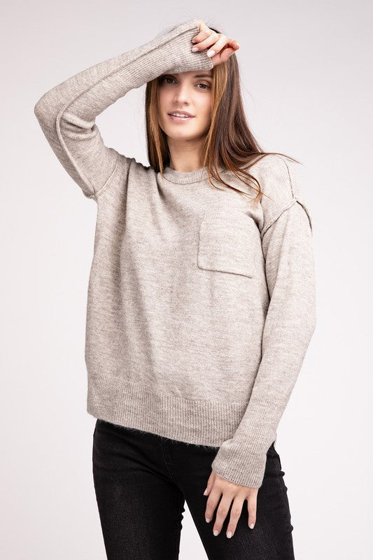 Chevelle Melange Hi-Low Hem Round Neck Sweater