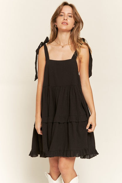Edwina Plus Size Square Neck Ruffle Dress – Black, Adjustable Straps