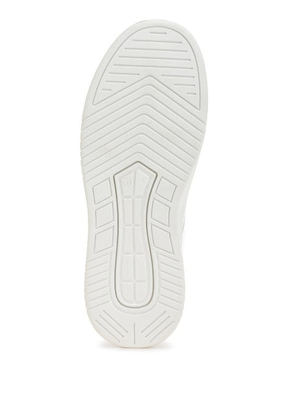 Bottom sole view of white Scouts Platform Sneakers with textured TPR outsole