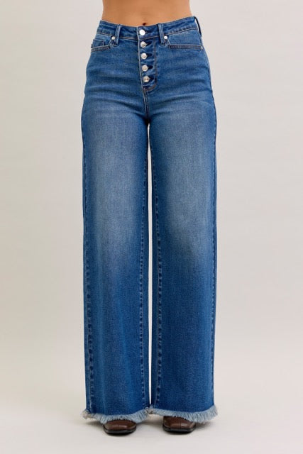 Karla High Waist Straight Jeans front view with button fly