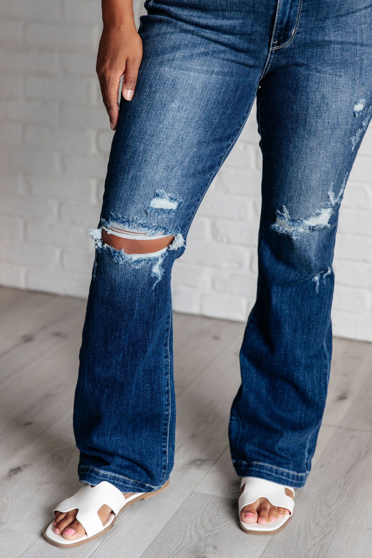 Mila Mid Rise Distressed Bootcut Jeans By Judy Blue