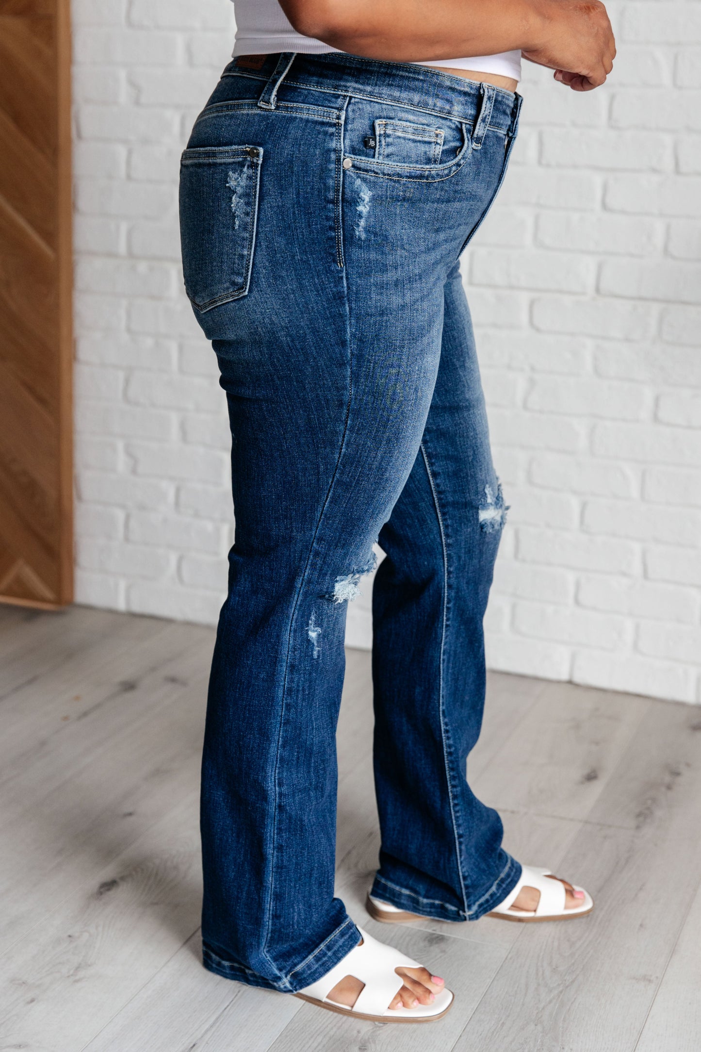 Mila Mid Rise Distressed Bootcut Jeans By Judy Blue