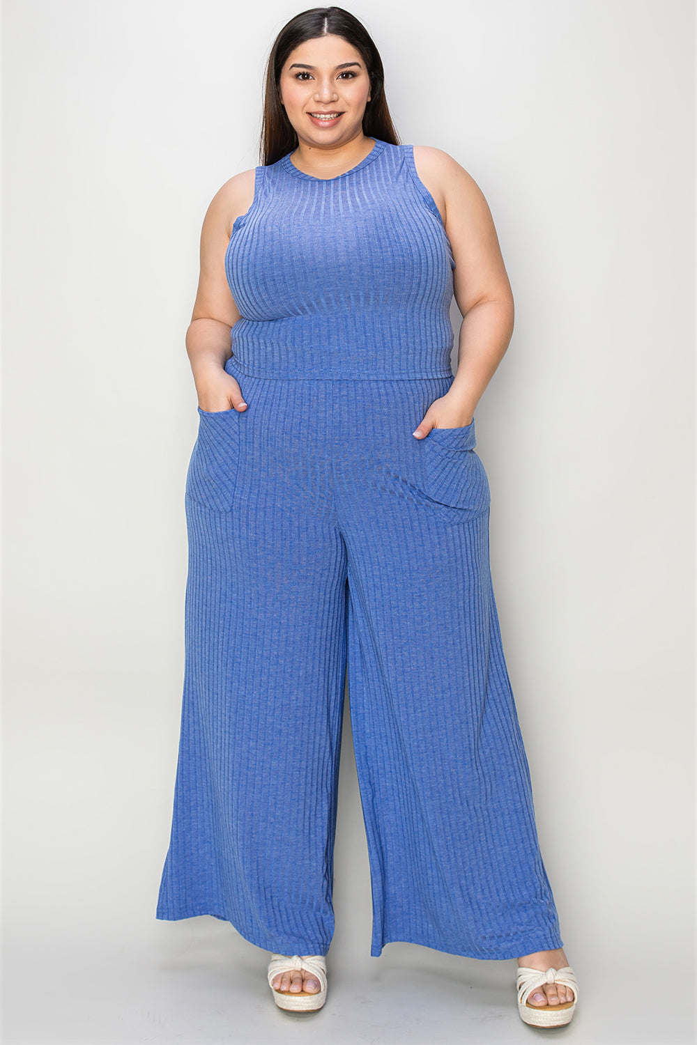 Noel Full Size Ribbed Tank and Wide Leg Pants Set