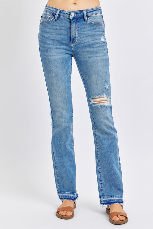 Bijou Full Size Mid Rise Destroyed Hem Distressed Jeans by Judy Blue