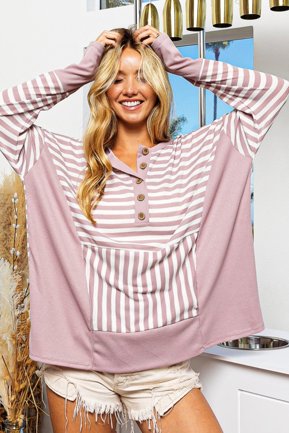 Harriette Striped Thumbhole Long Sleeve Top by BiBi