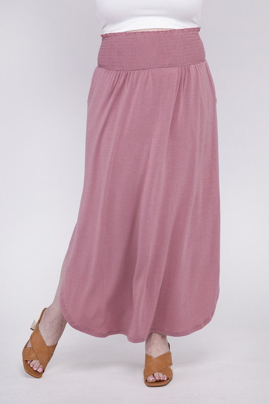 Maren Curvy Plus Smocked Waist Side Slit Maxi Skirt