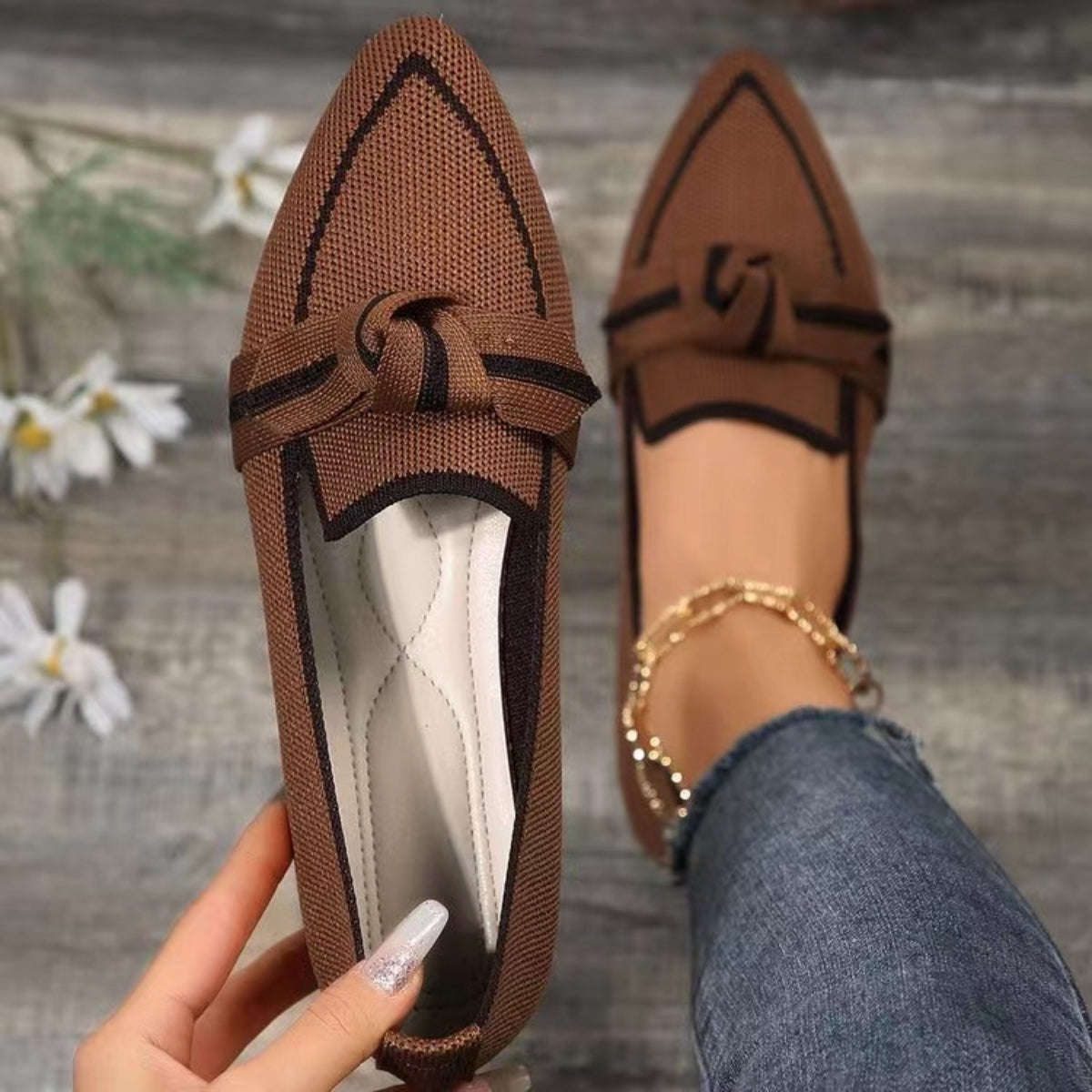 Brie Bow Contrast Trim Point Toe Loafers