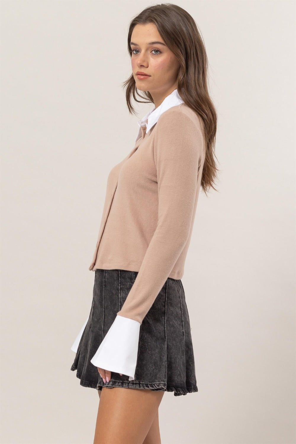 Hattie Collared Contrast Crop Knit Cardigan