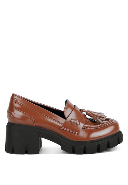 Side view of Jonah Platform Loafers in tan with chunky lug sole