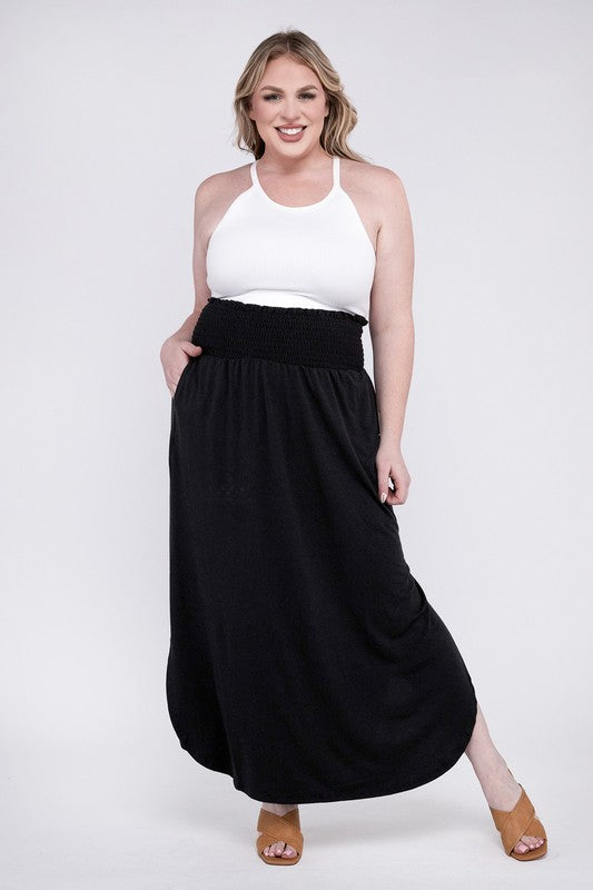 Maren Curvy Plus Smocked Waist Side Slit Maxi Skirt