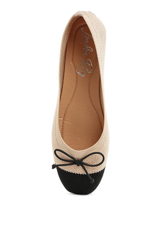 Top view of Rosario Two Tone Ballerinas in beige and black with cushioned insole