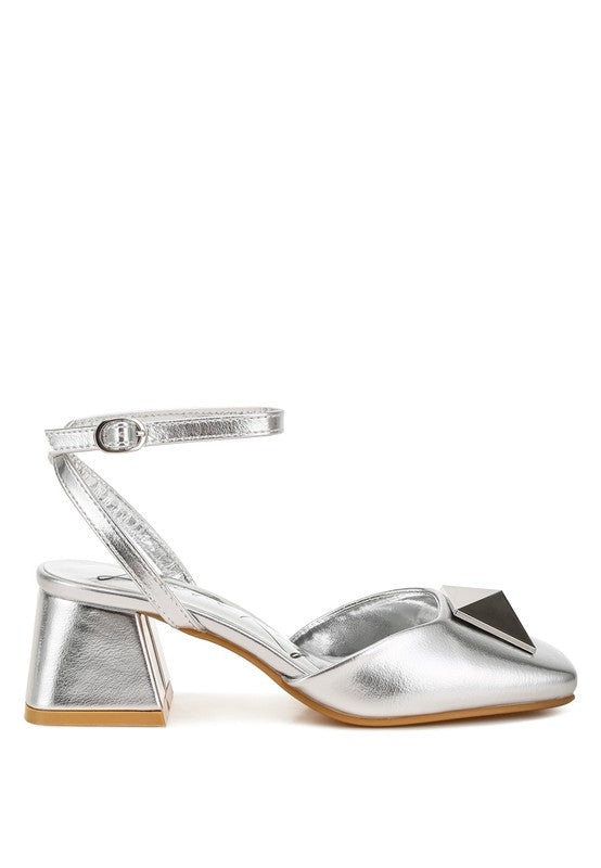 Griselda Brooch Detail Metalic Ankle Strap Sandals