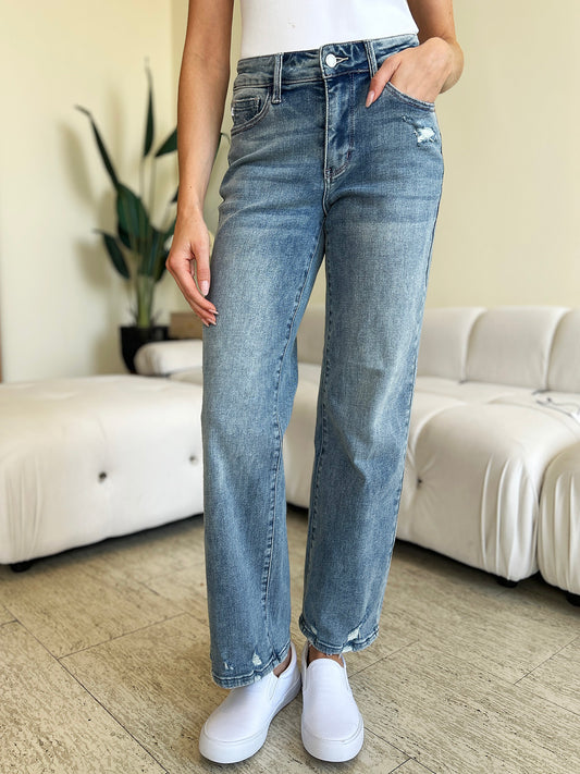 Penny High Waist Distressed Straight Jeans