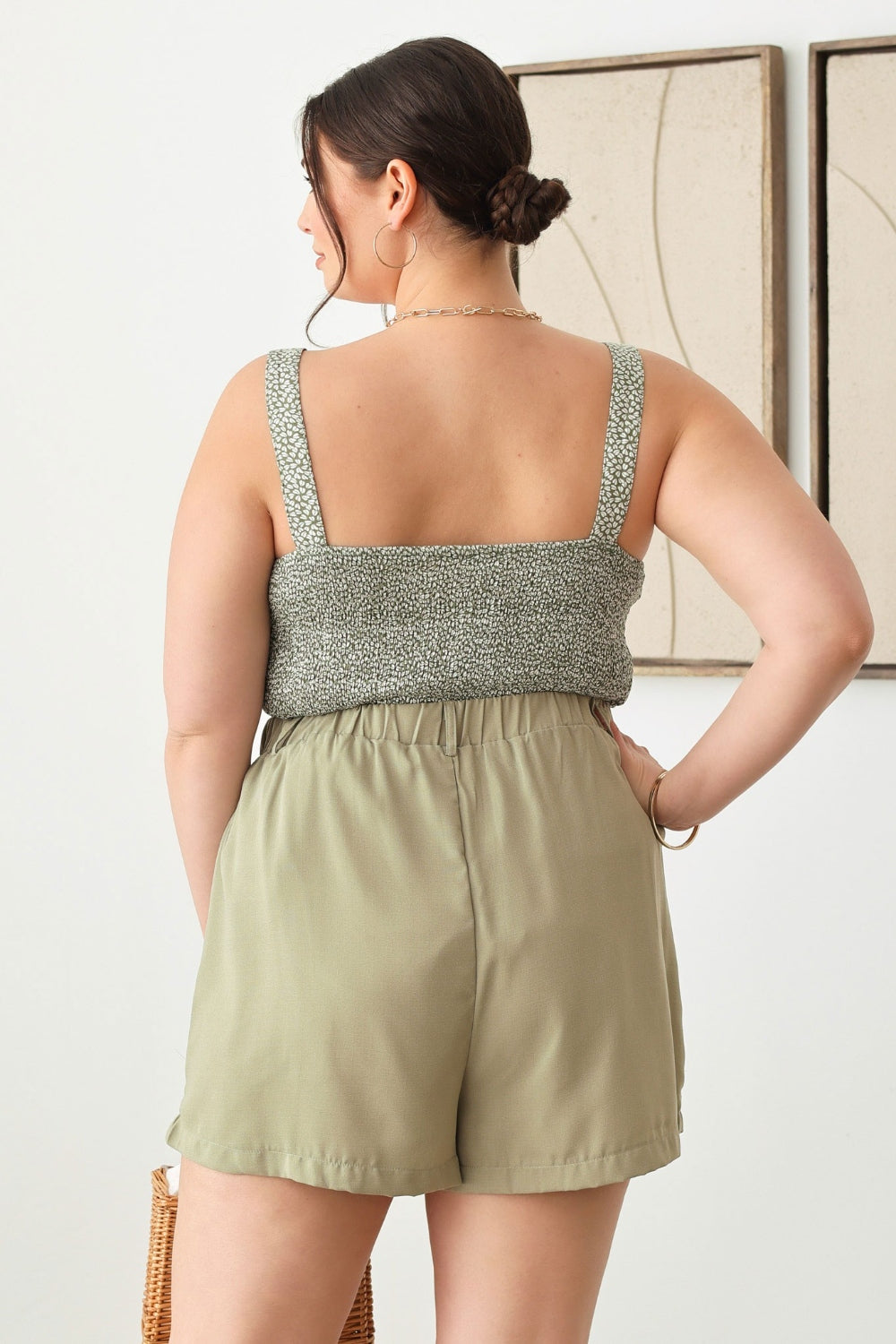 Sierra Plus Size Half Elastic Waist Shorts with Pockets