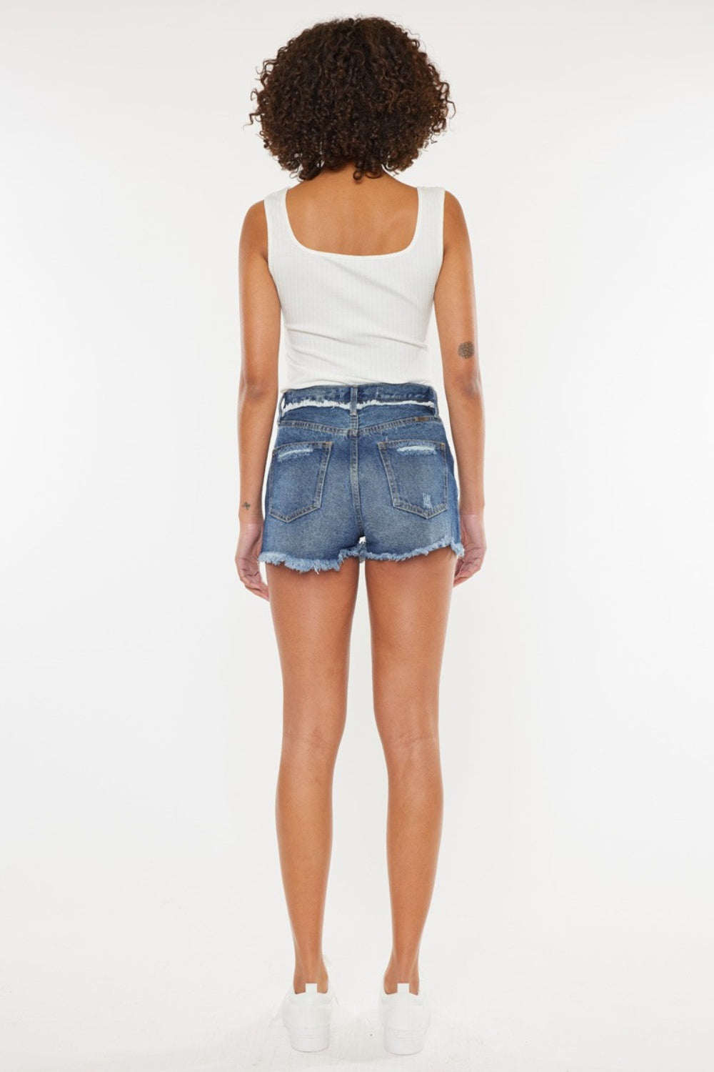 Brynn Distressed Button Fly Denim Shorts by Kancan