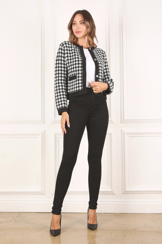 Sabine Black Check Knitted Jacket