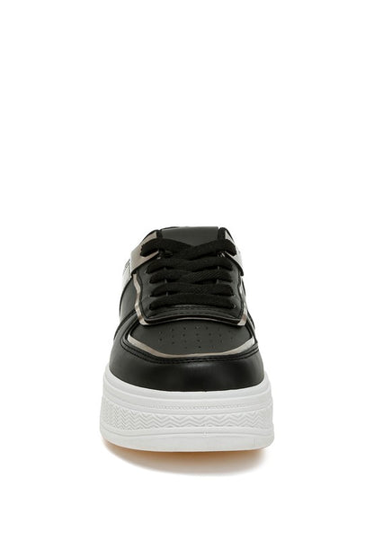 Front view of black Scouts Platform Sneakers with lace-up round toe design
