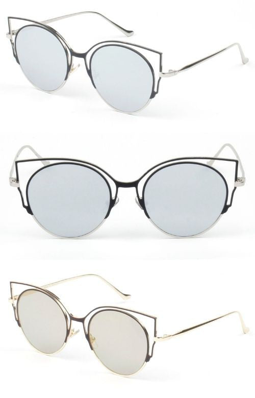 Pippy Mirrored Round Cat Eye Fashion Sunglasses