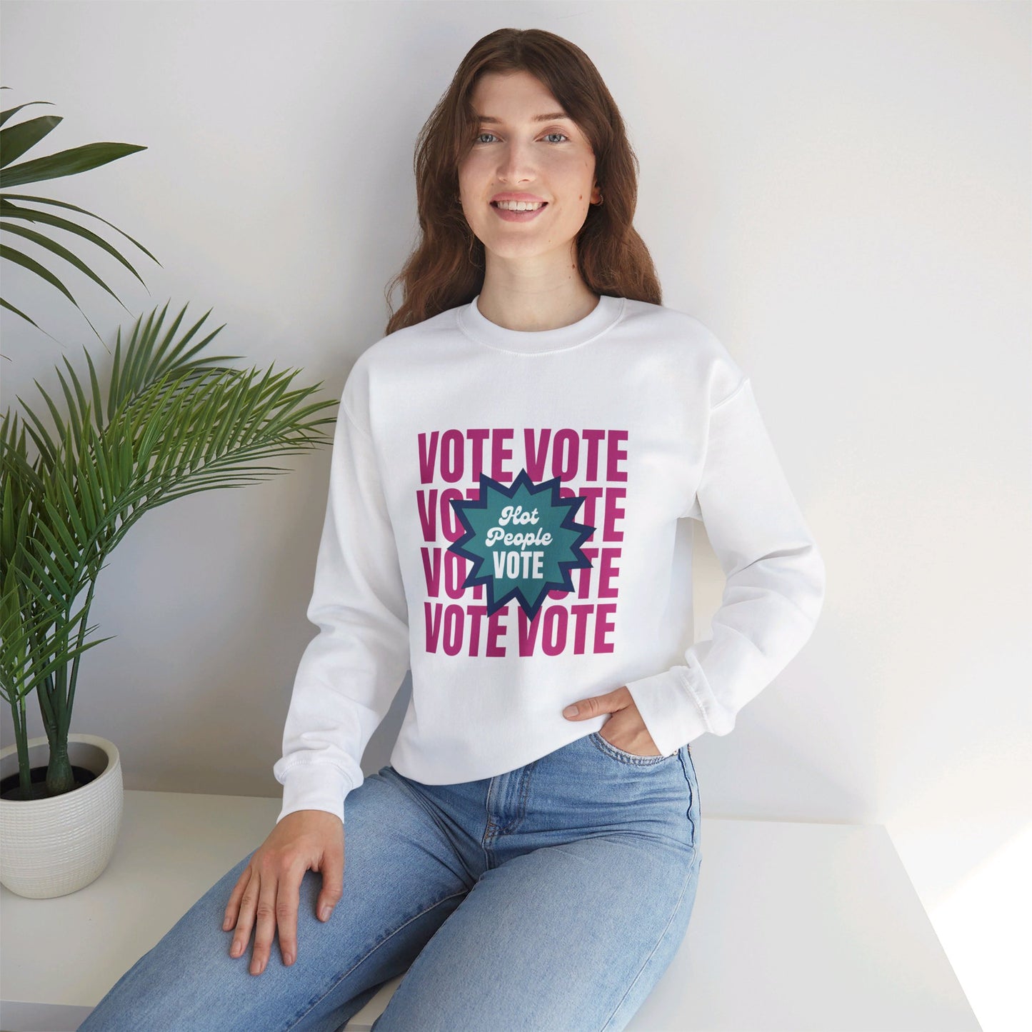 Hot People Vote - Pink Unisex Crewneck Sweatshirt