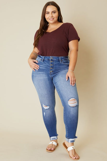 Paige High Rise Skinny Jeans - Button Fly, Medium Stone Wash, KanCan USA