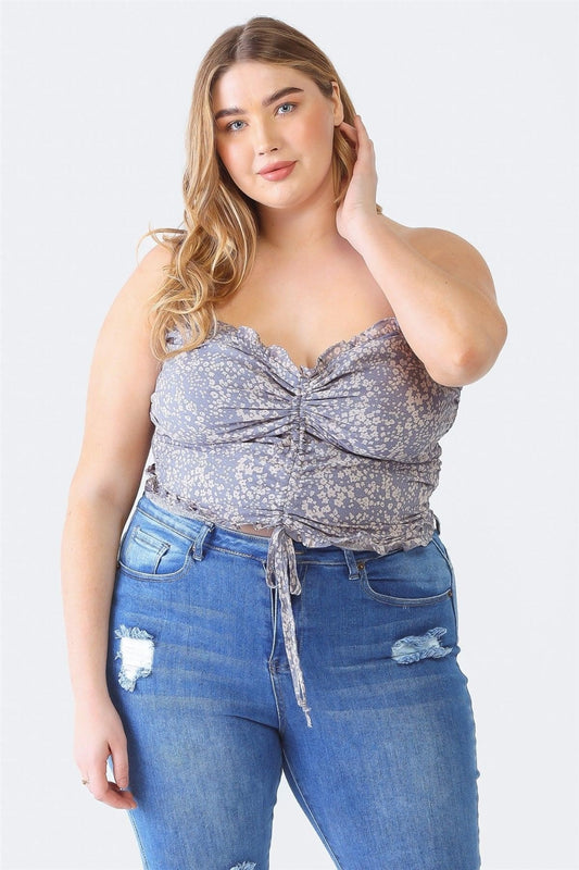 Brenda Drawstring Smocked Floral Tube Top