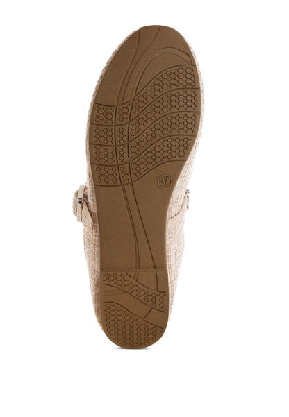 Bottom view of Noyama Tweed Mary Jane flat showing the durable man-made sole with traction detail.